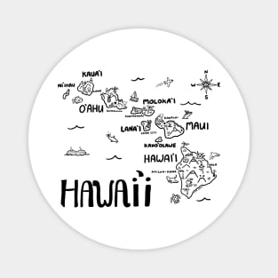 Hawaii Illustrated Map Black and White Magnet